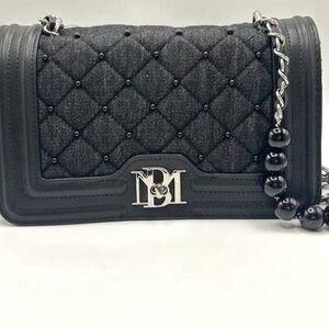 Badgley Mischka Black Quilted Beaded Chain Shoulder Bag